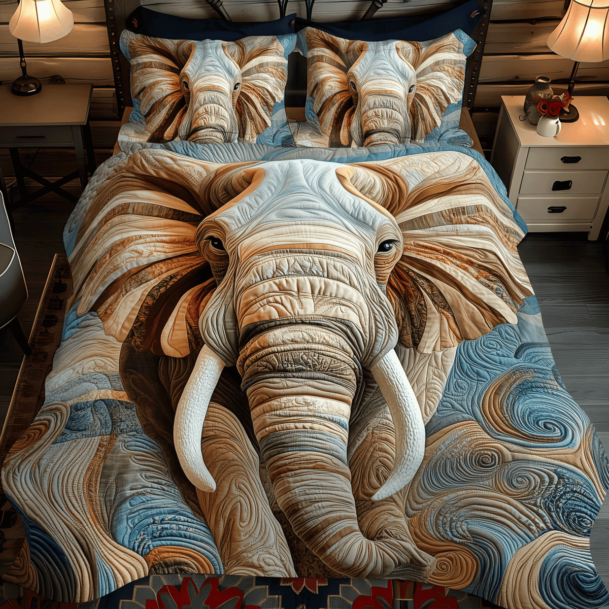 Elephant Regal March 3-Piece Quilted Bedding Set