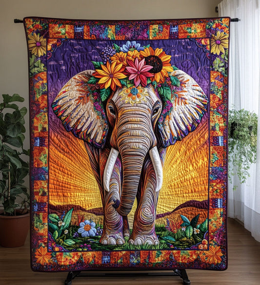 Elephant Stroll Meadows Quilted Blanket