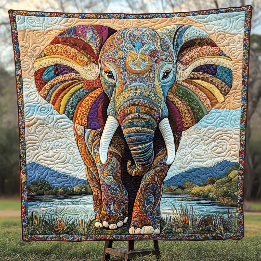 Elephant Wisdom Quilted Blanket