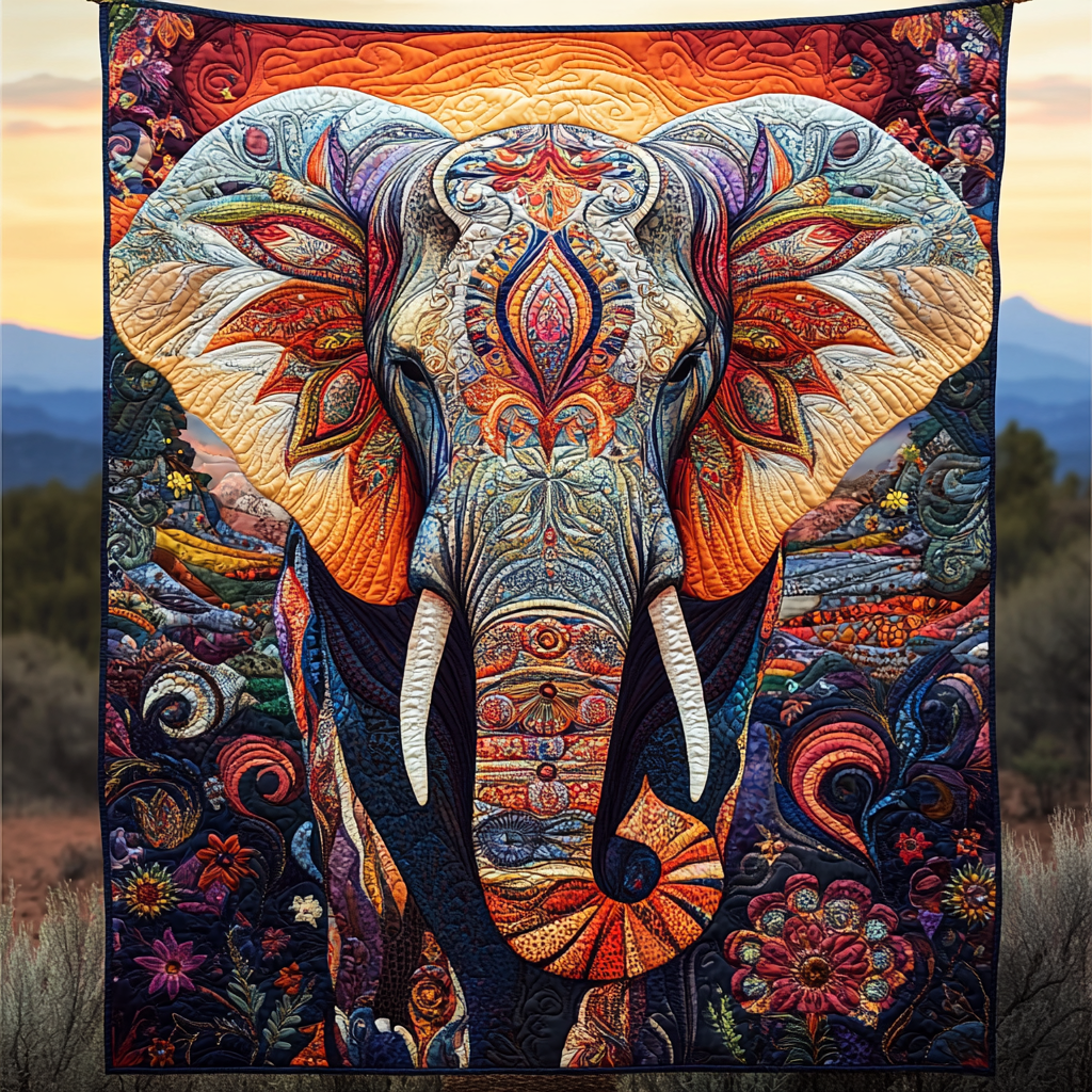 Elephant of the Sun Quilted Blanket