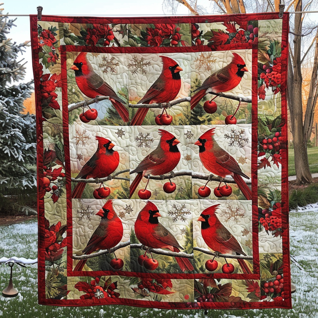 Enchanted Winter Cardinal Quilted Blanket