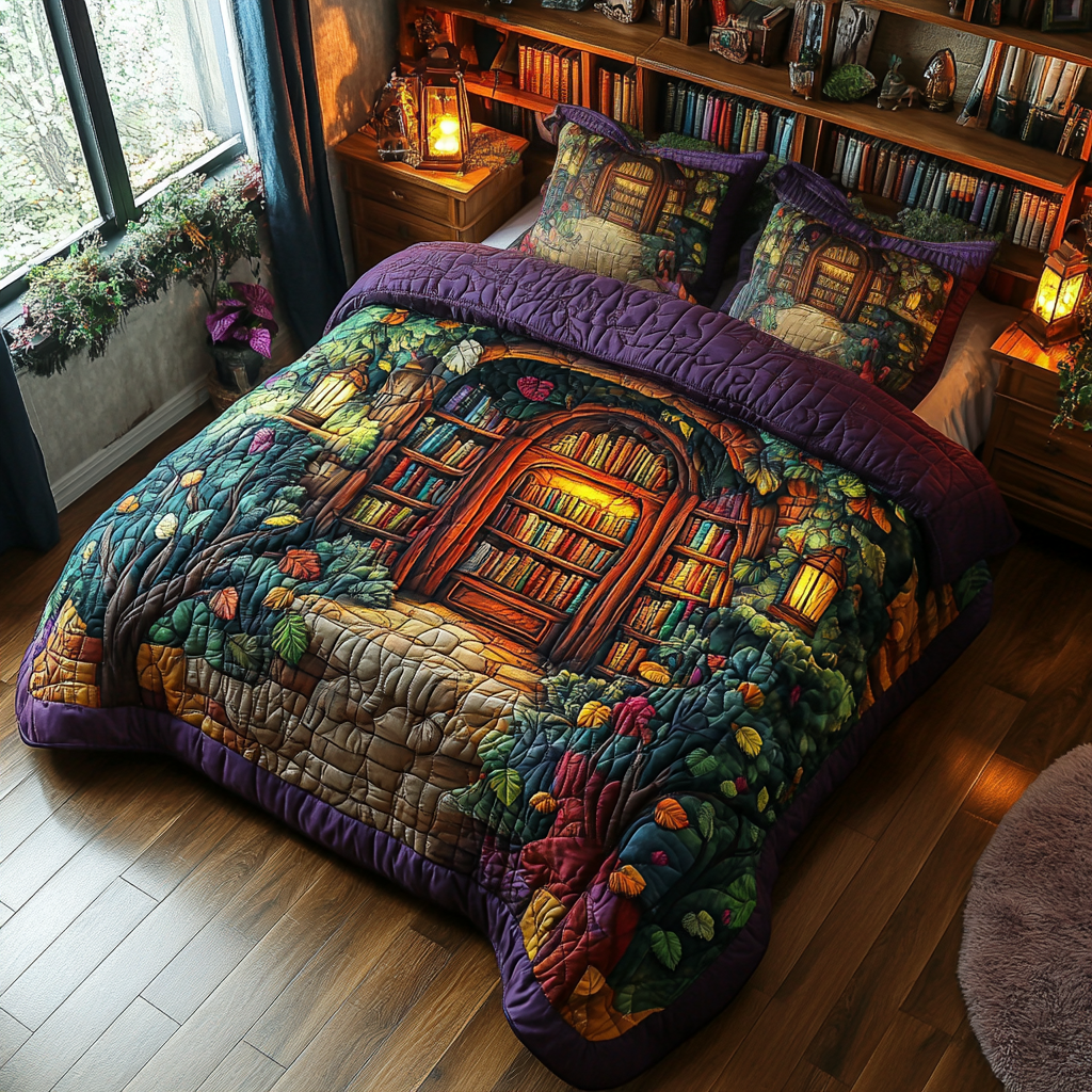 Enchanted Bookshelf 3-Piece Quilted Bedding Set