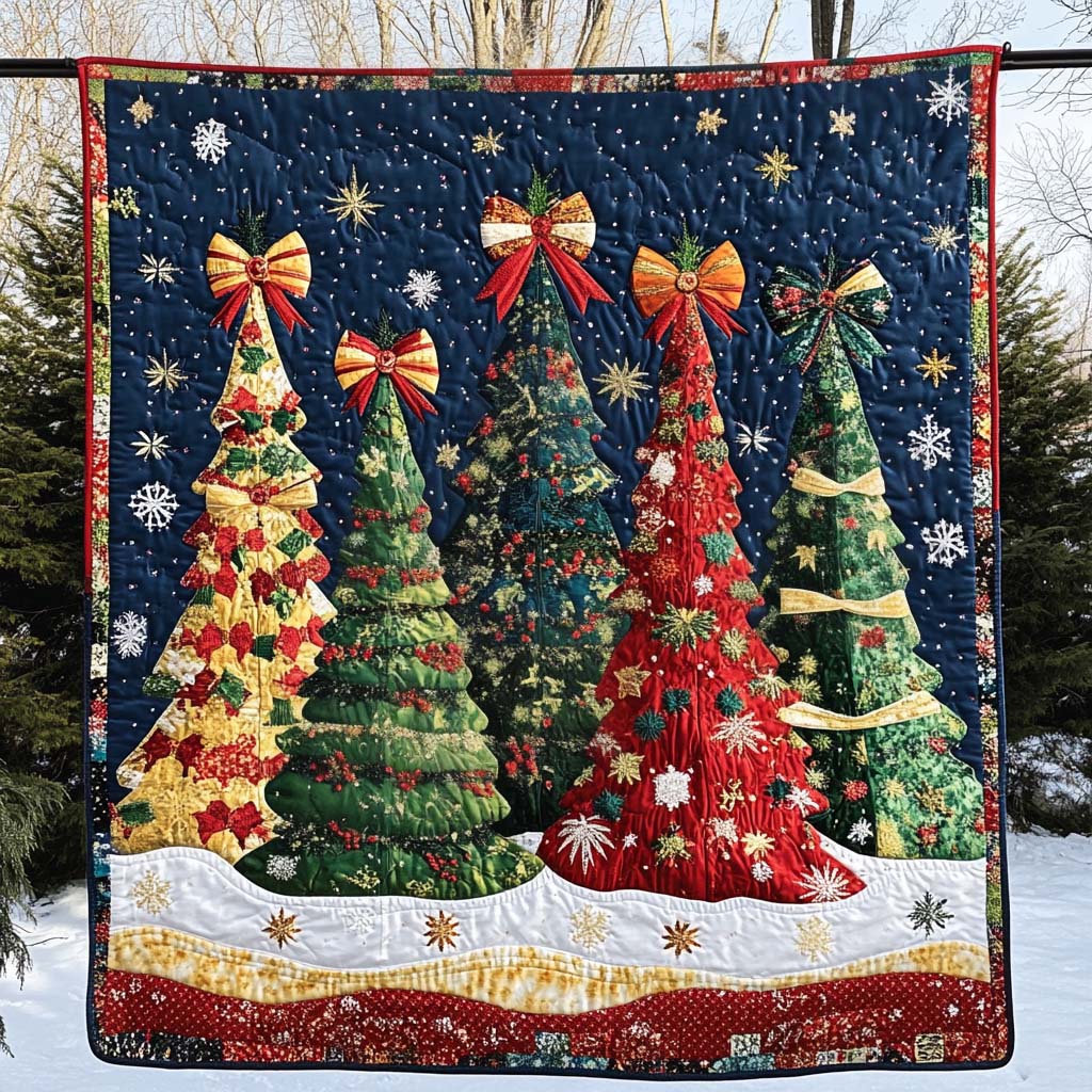 Enchanted Christmas Night Quilted Blanket
