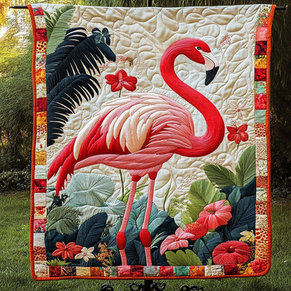 Enchanted Flamingo River Quilted Blanket