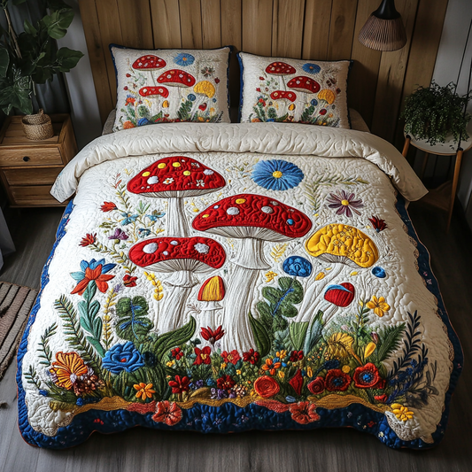 Enchanted Shrooms 3-Piece Quilted Bedding Set