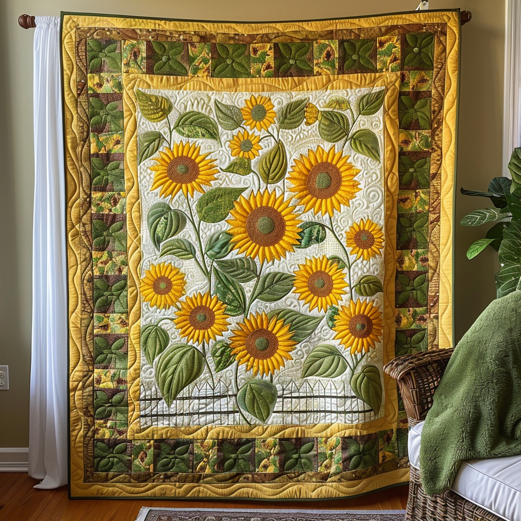 Enchanting Sunflowers Quilted Blanket