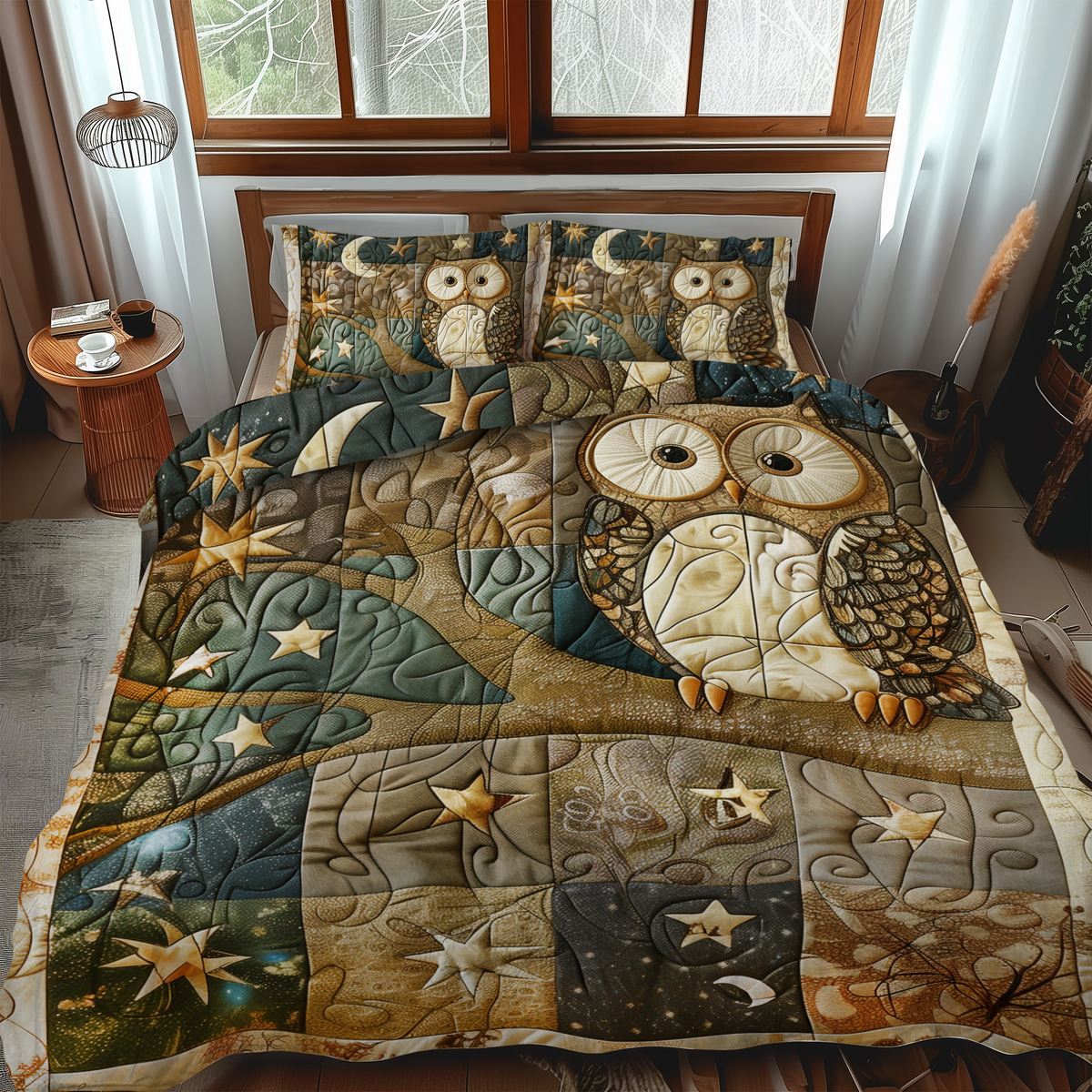 Endearing Owl 3-Piece Quilted Bedding Set