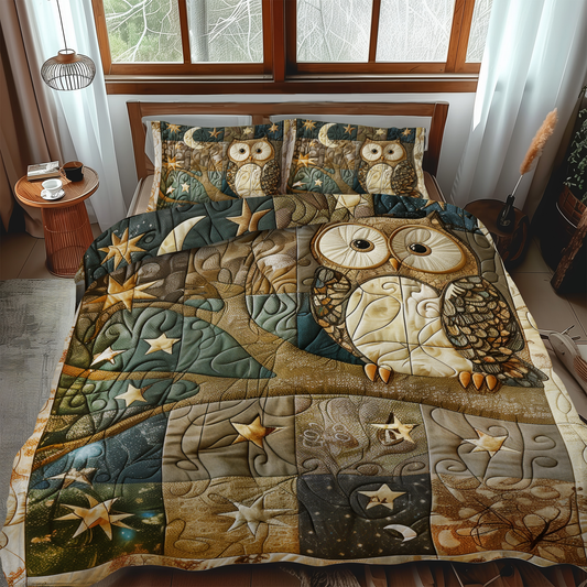 Endearing Owl 3-Piece Quilted Bedding Set