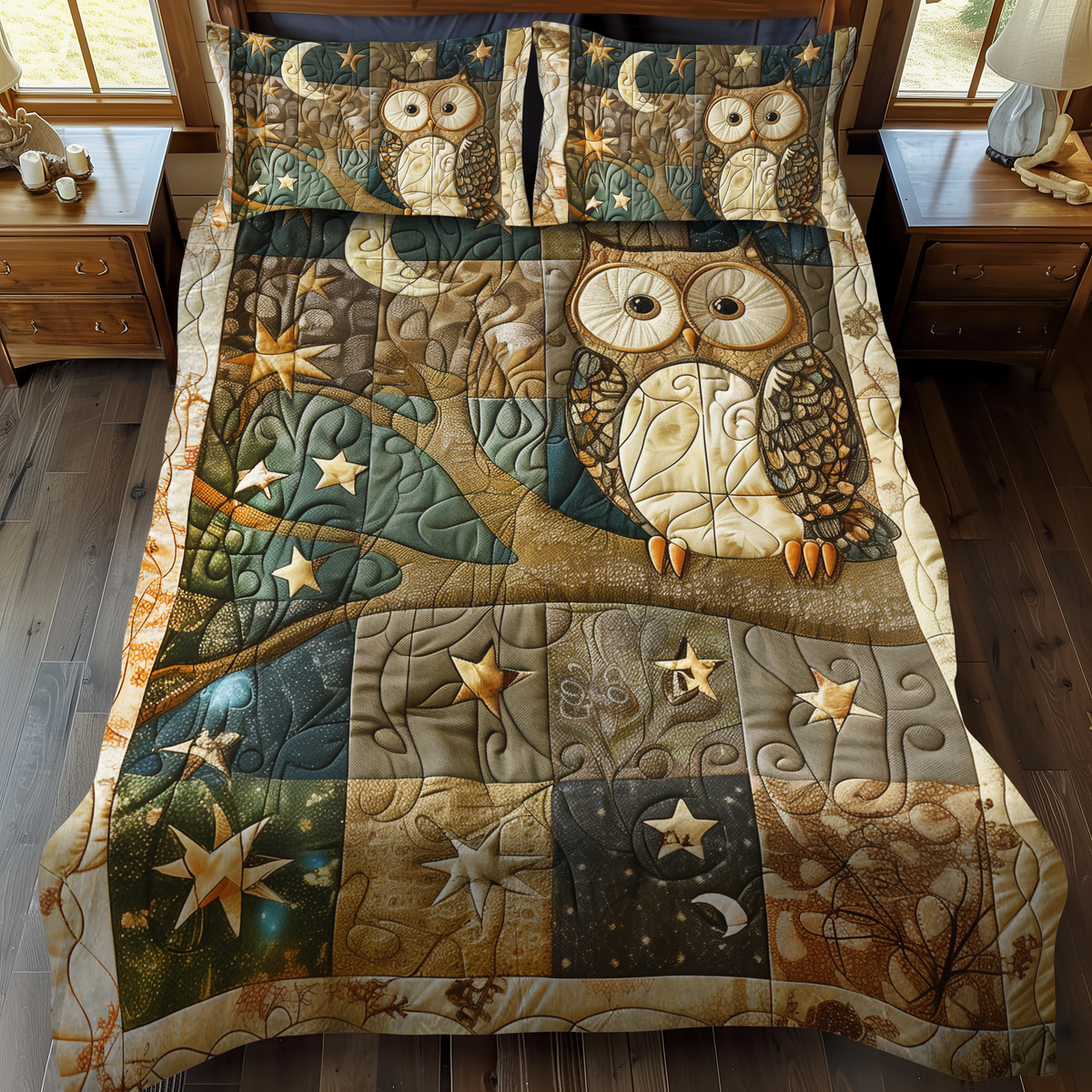 Endearing Owl 3-Piece Quilted Bedding Set