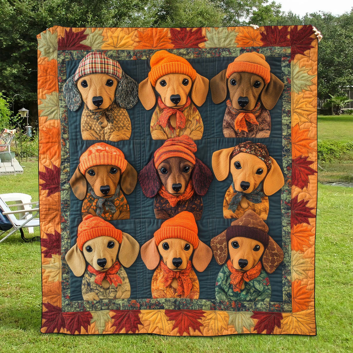 Endearing Dachshunds Quilted Blanket