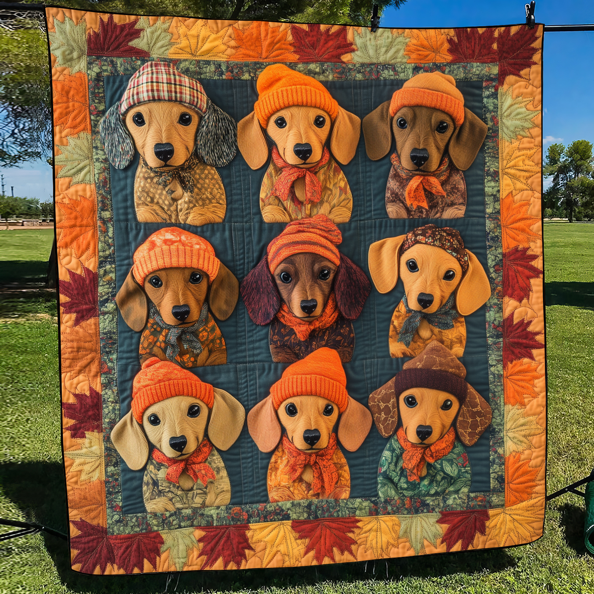 Endearing Dachshunds Quilted Blanket
