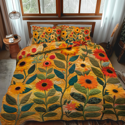 Endearing Sunflowers 3-Piece Quilted Bedding Set