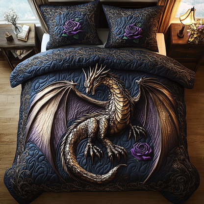 Ethereal Dragons 3-Piece Quilted Bedding Set