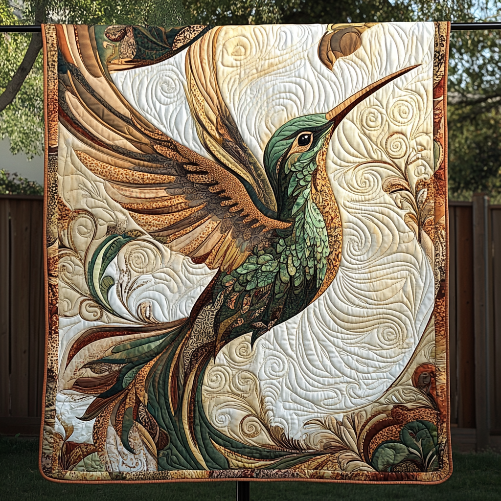 Ethereal Hummingbird Quilted Blanket