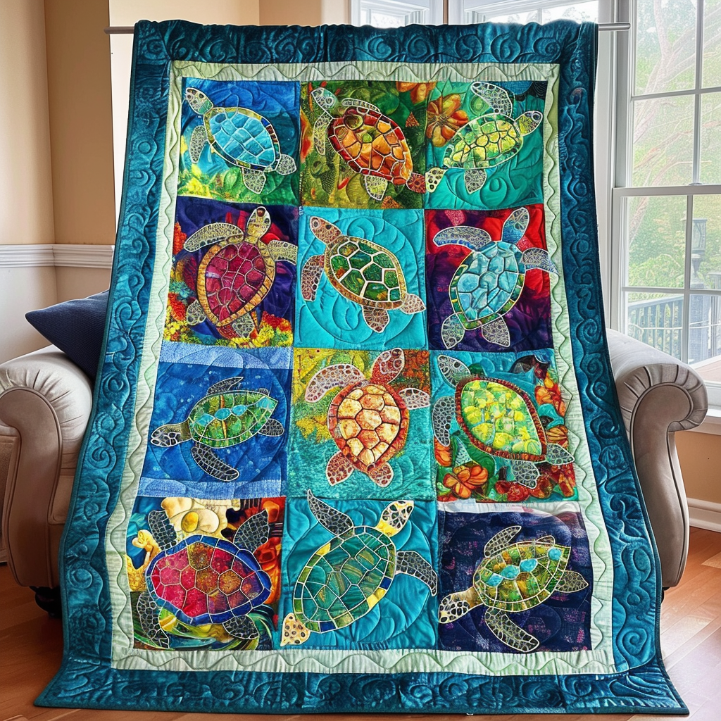 Exquisite Turtles Quilted Blanket