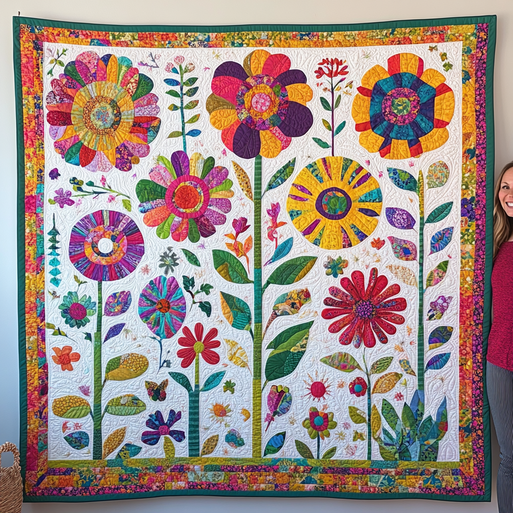 Eye-catching Flowers Quilted Blanket