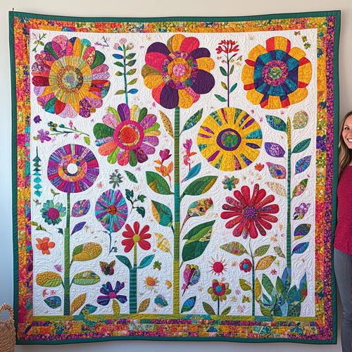 Eye-catching Flowers Quilted Blanket