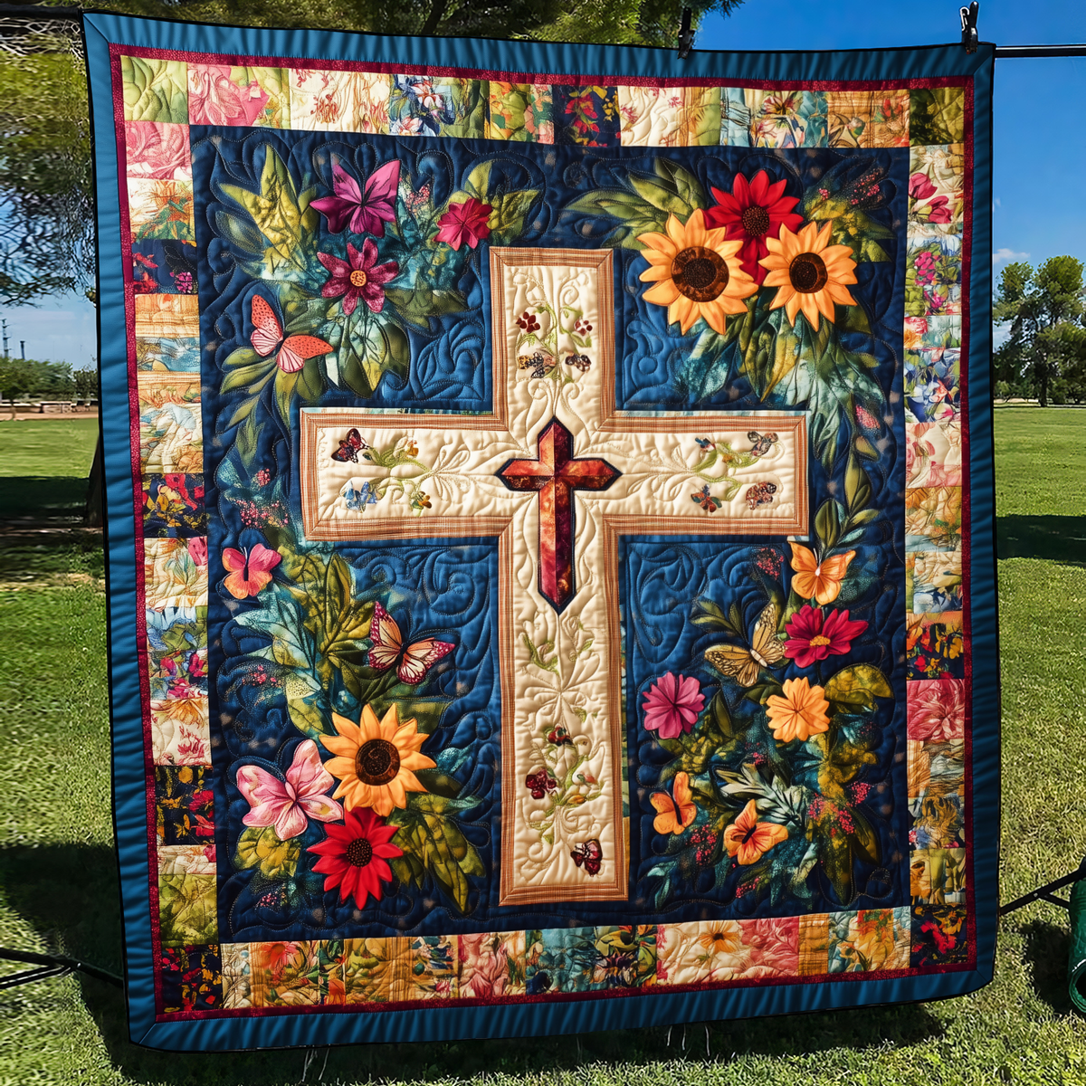 Faithful Cross Quilted Blanket