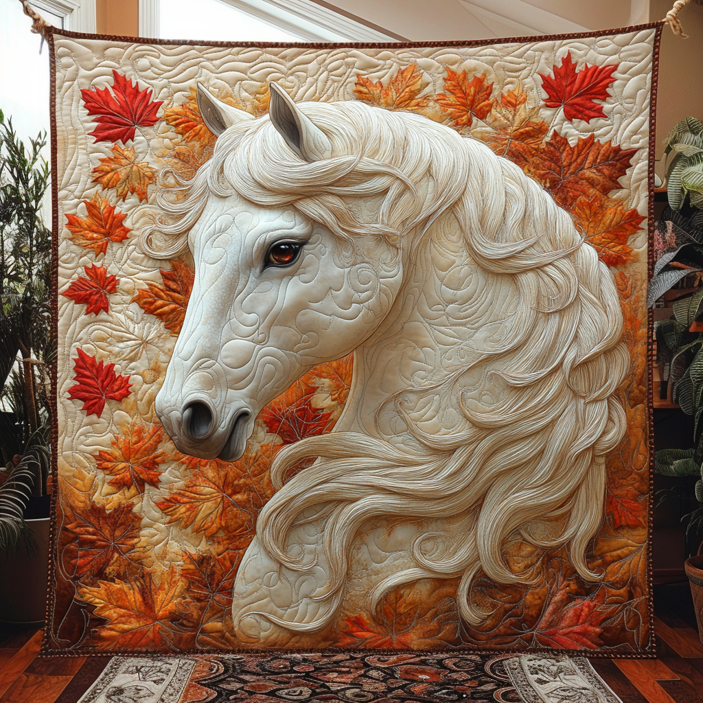 Fall On Horse Quilted Blanket