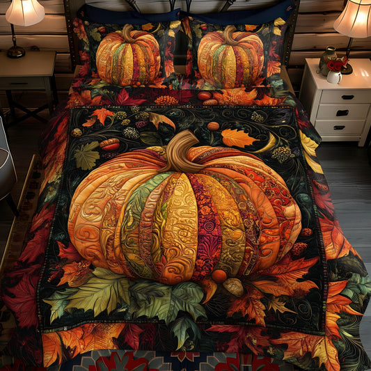 Fall Pumpkin Magic 3-Piece Quilted Bedding Set