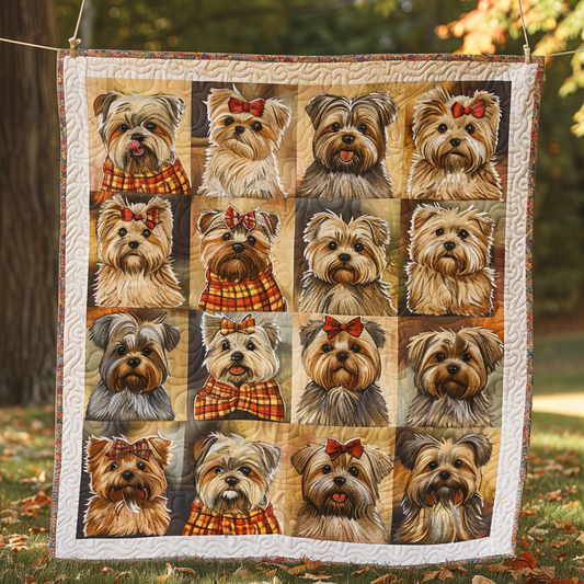 Fall into Yorkie Quilted Blanket
