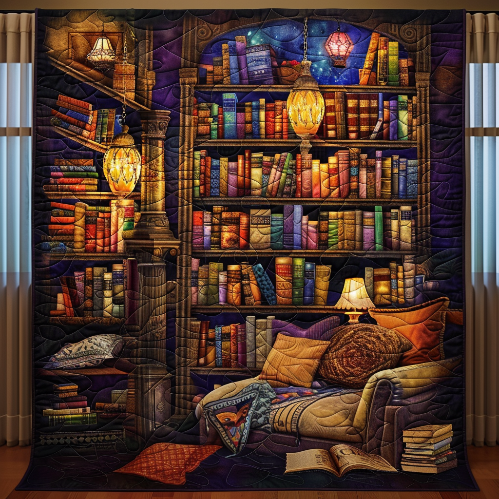 Fantasy Library Quilted Blanket