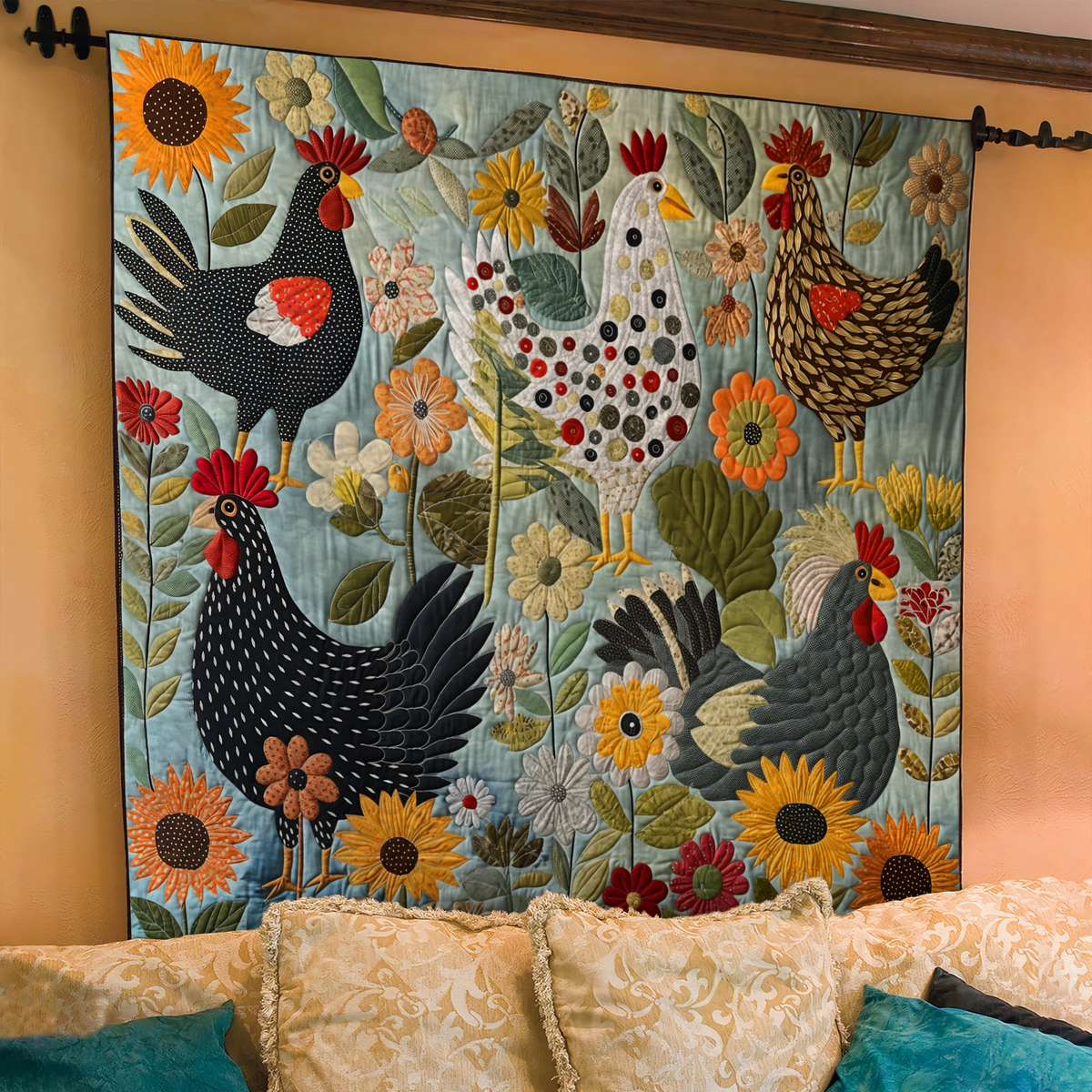 Farmhouse Charm Chicken Quilted Blanket