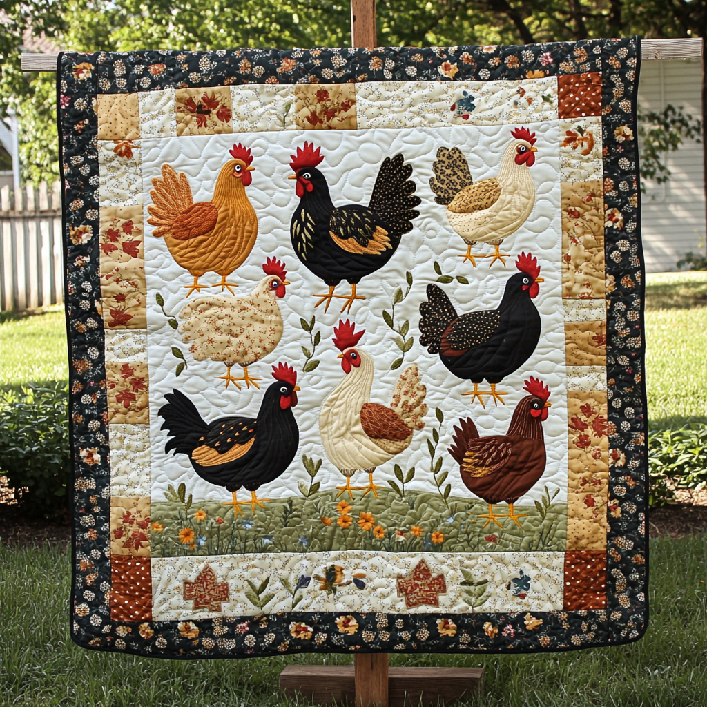 Farmyard Flock Quilted Blanket
