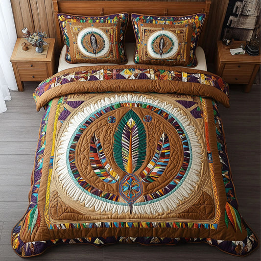Feather Circle 3-Piece Quilted Bedding Set