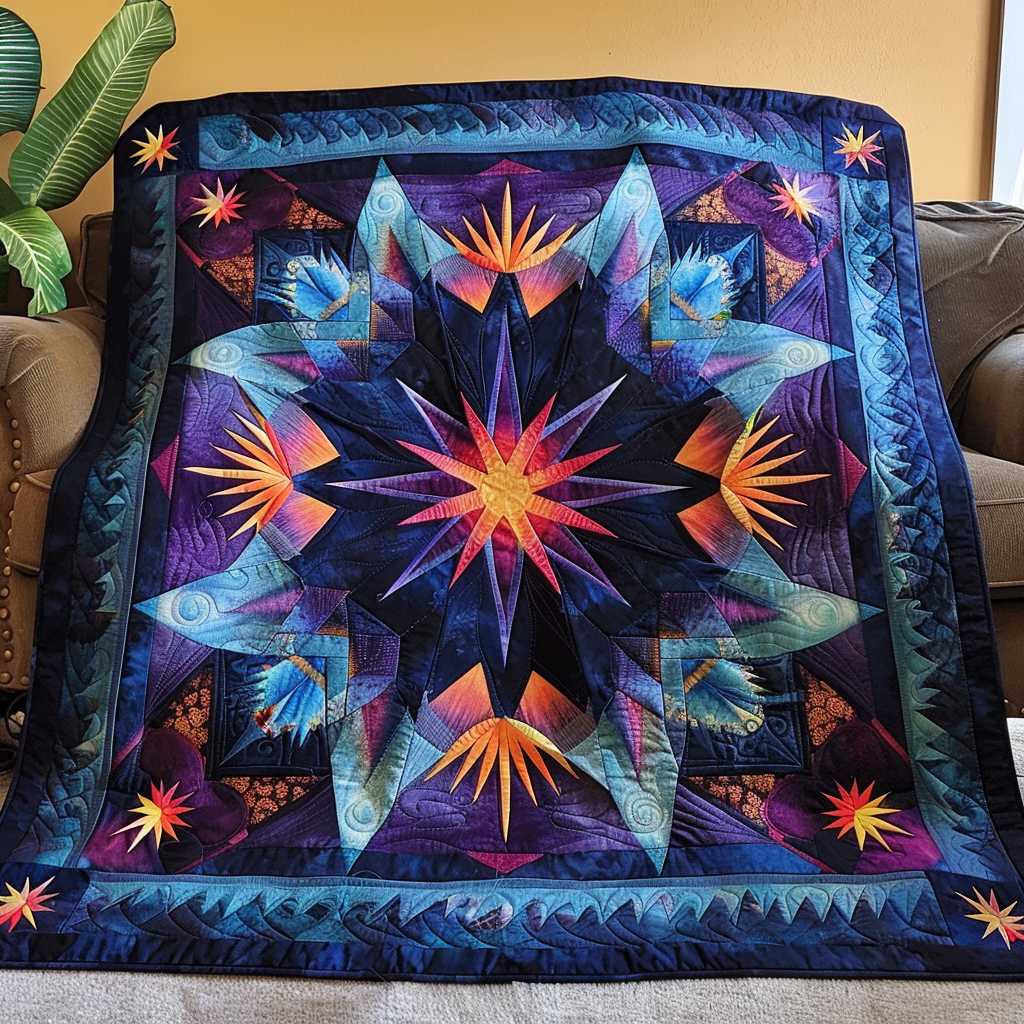 Feathered Night Sky Quilted Blanket