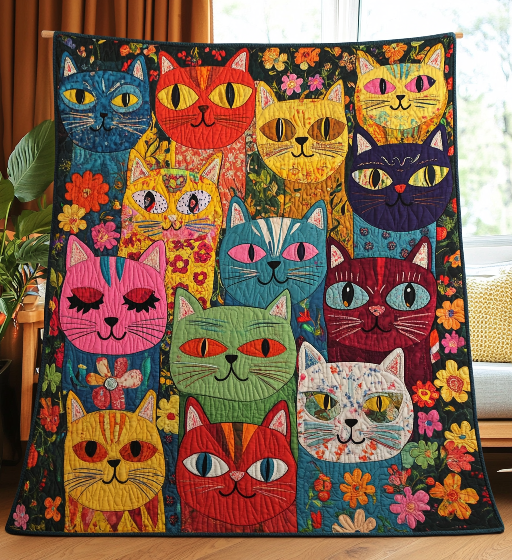 Feline Fiesta Quilted Blanket