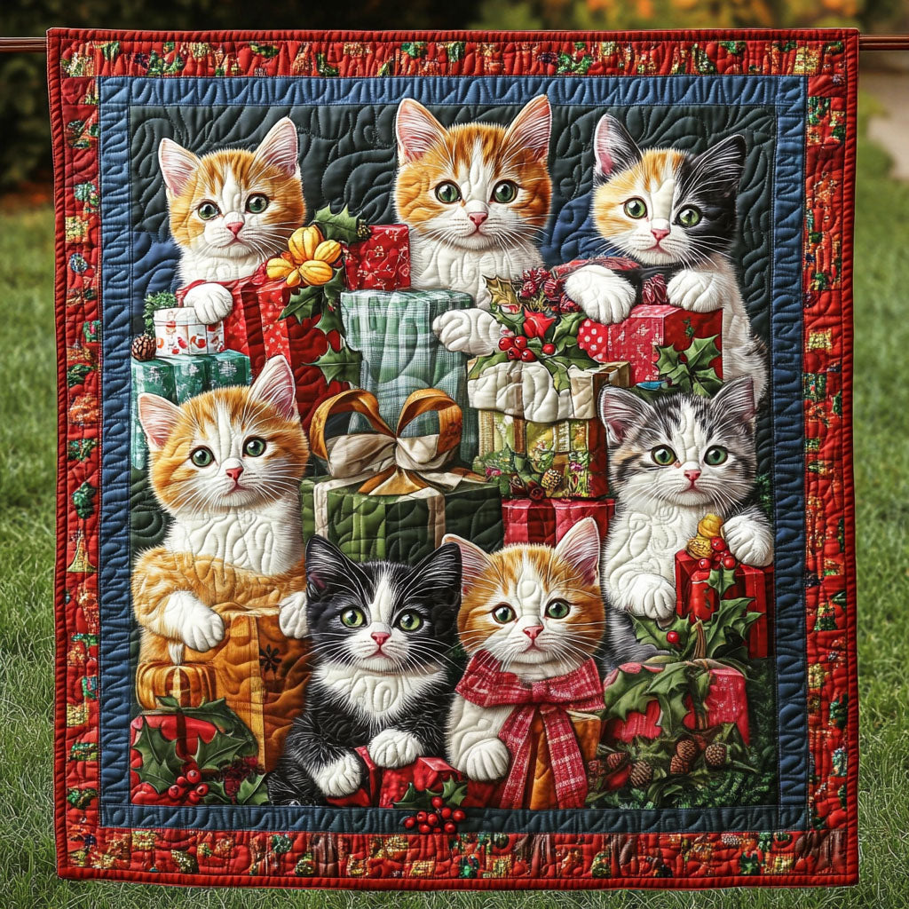 Feline Festivities Quilted Blanket