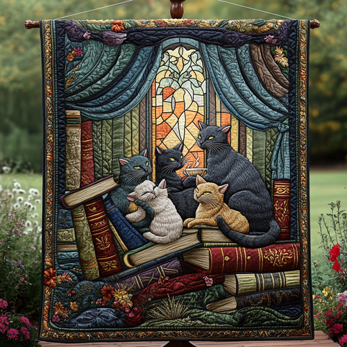 Feline Fiction Quilted Blanket