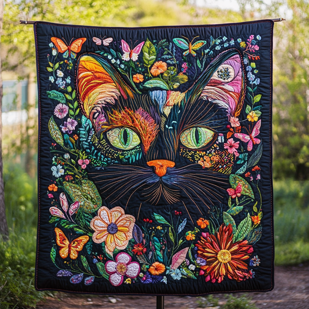 Feline Whisper Quilted Blanket