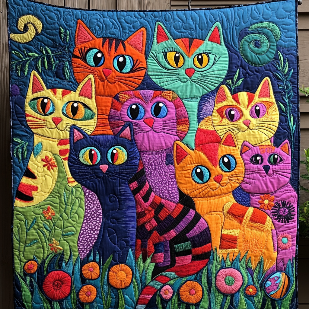 Feline Whispers Quilted Blanket