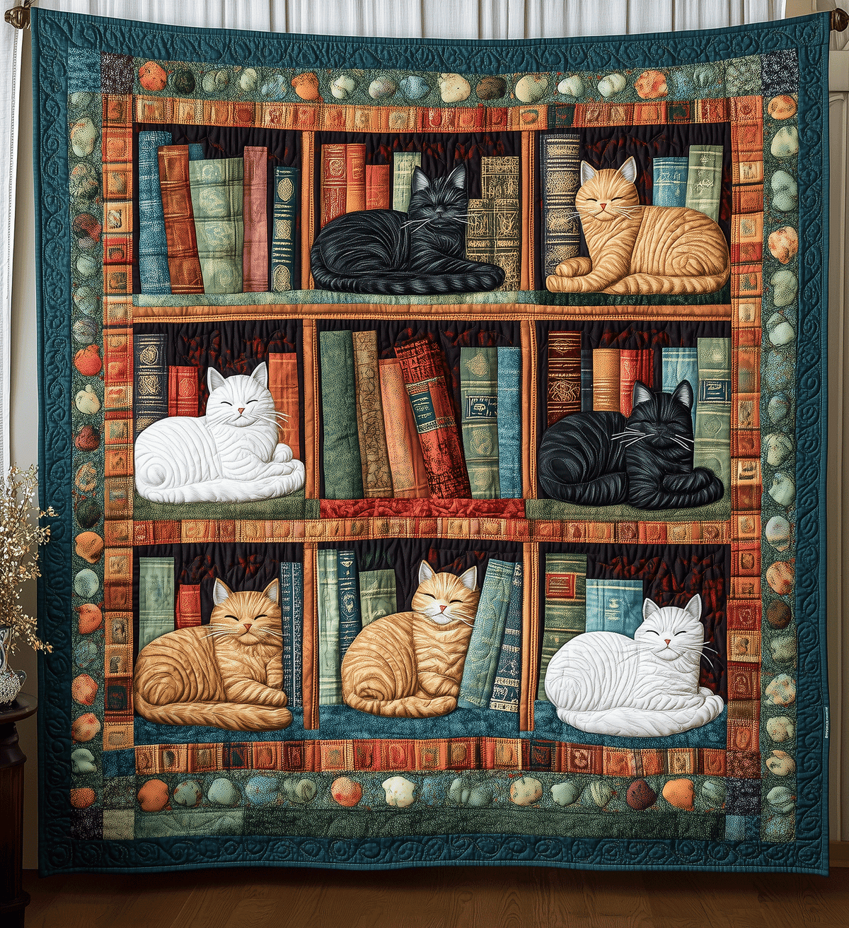 Feline and Fiction Quilted Blanket