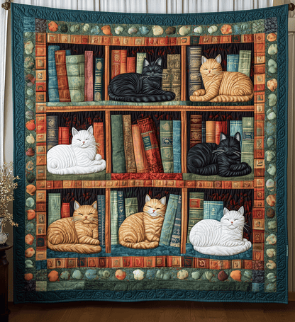 Feline and Fiction Quilted Blanket