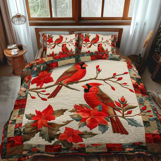 Festive Cardinal 3-Piece Quilted Bedding Set