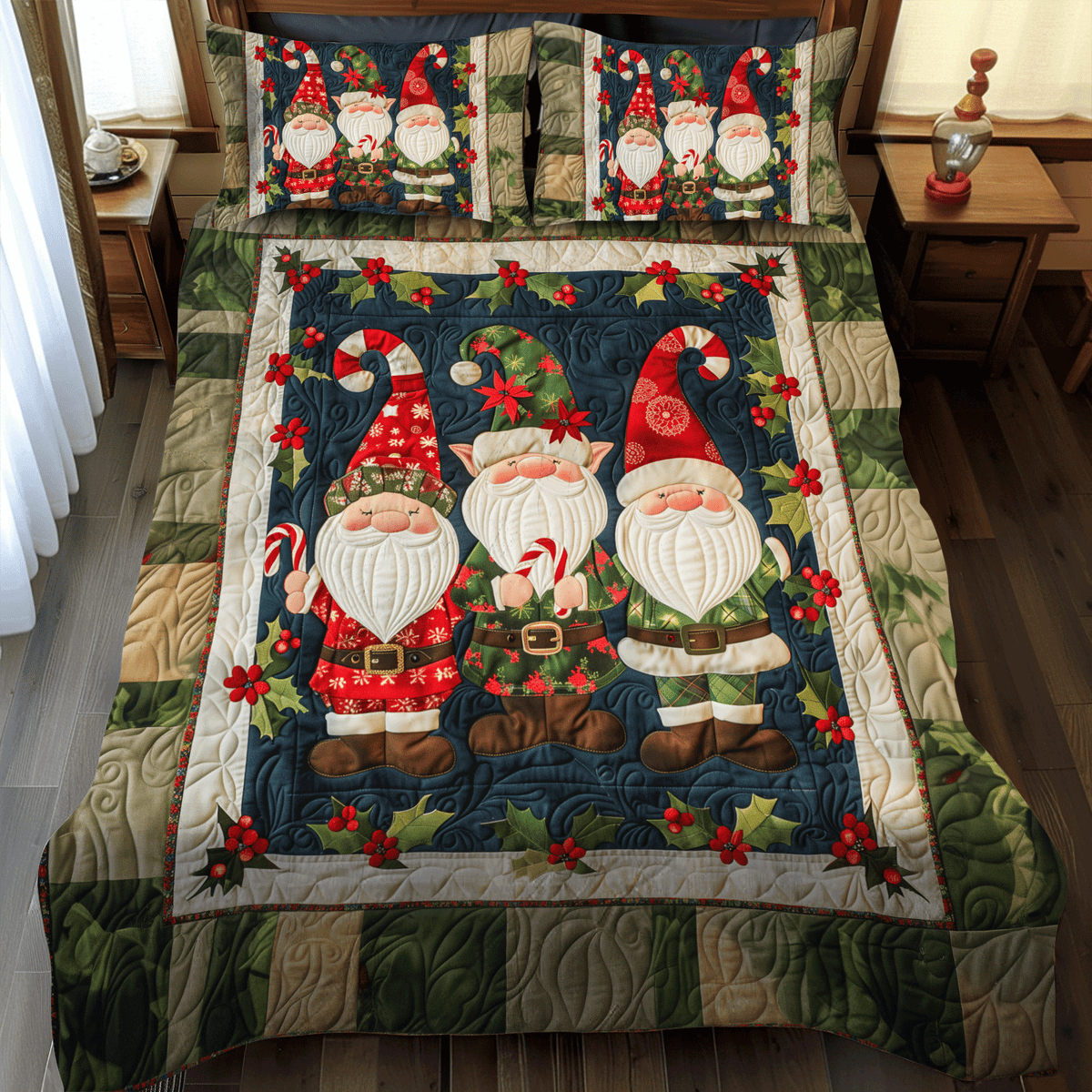 Christmas Gnome Quilted Bedding Set