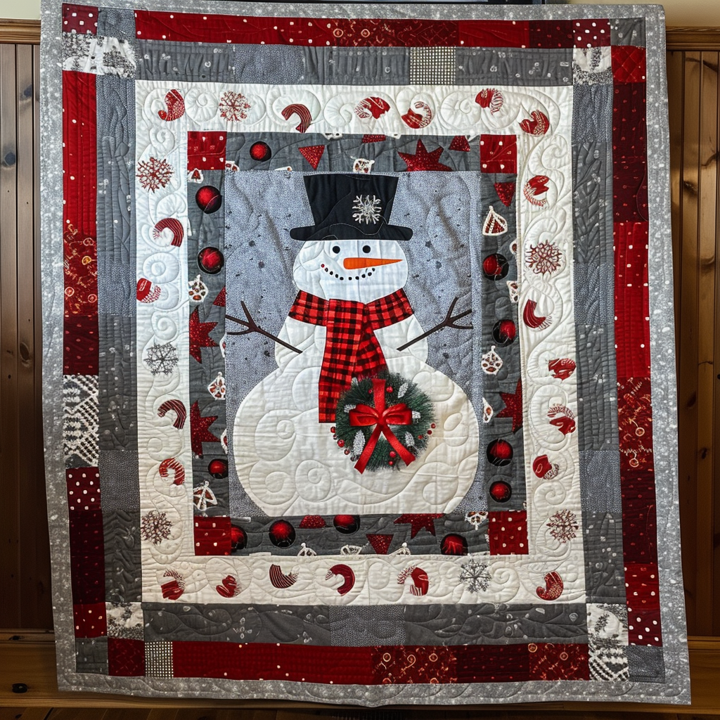 Festive Snowman Holiday Quilted Blanket