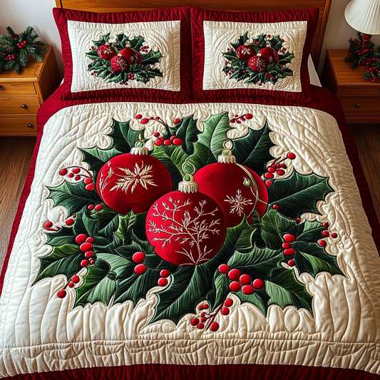 Festive Baubles 3-Piece Quilted Bedding Set