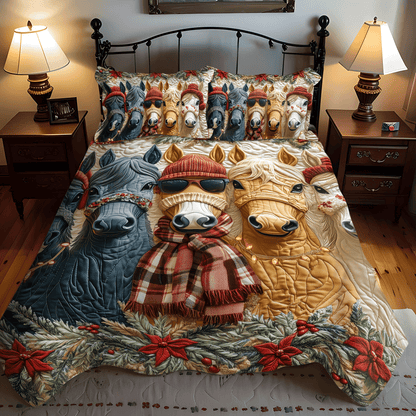 Festive Christmas Horse 3-Piece Quilted Bedding Set