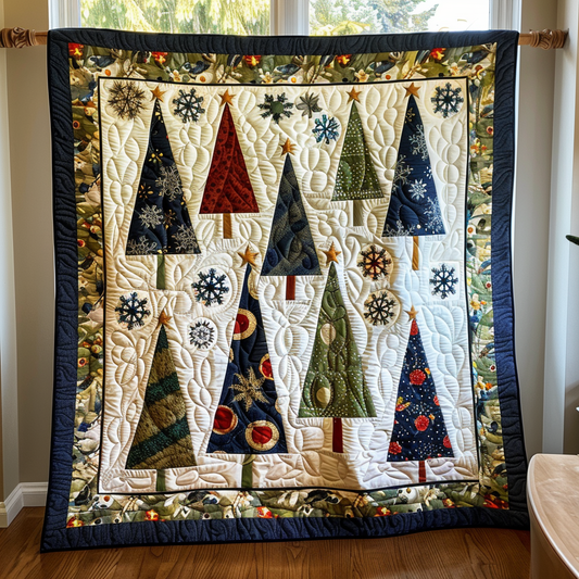 Festive Christmas Tree Quilted Blanket