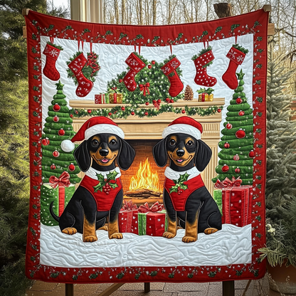 Festive Doxie Parade Quilted Blanket