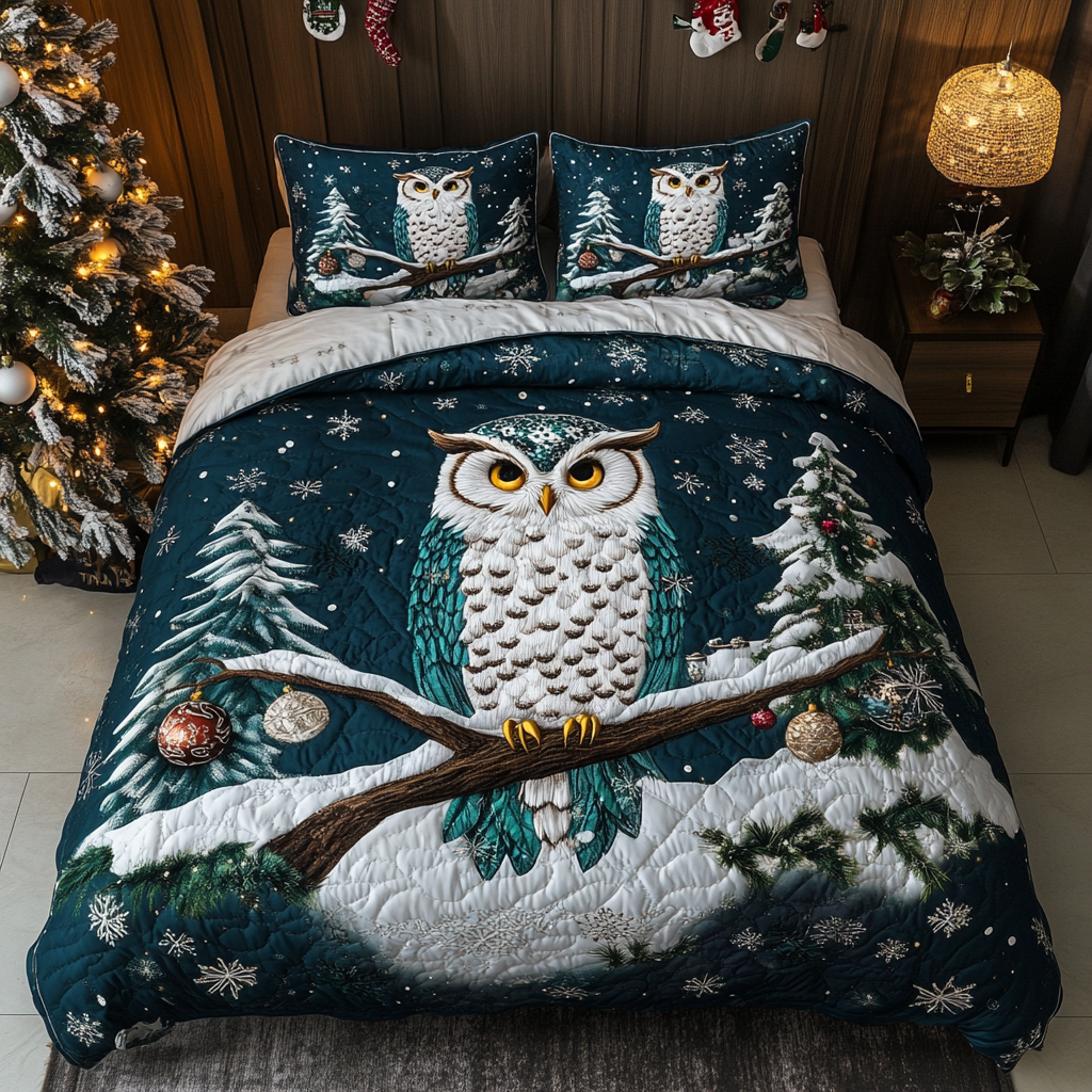 Festive Feather 3-Piece Quilted Bedding Set