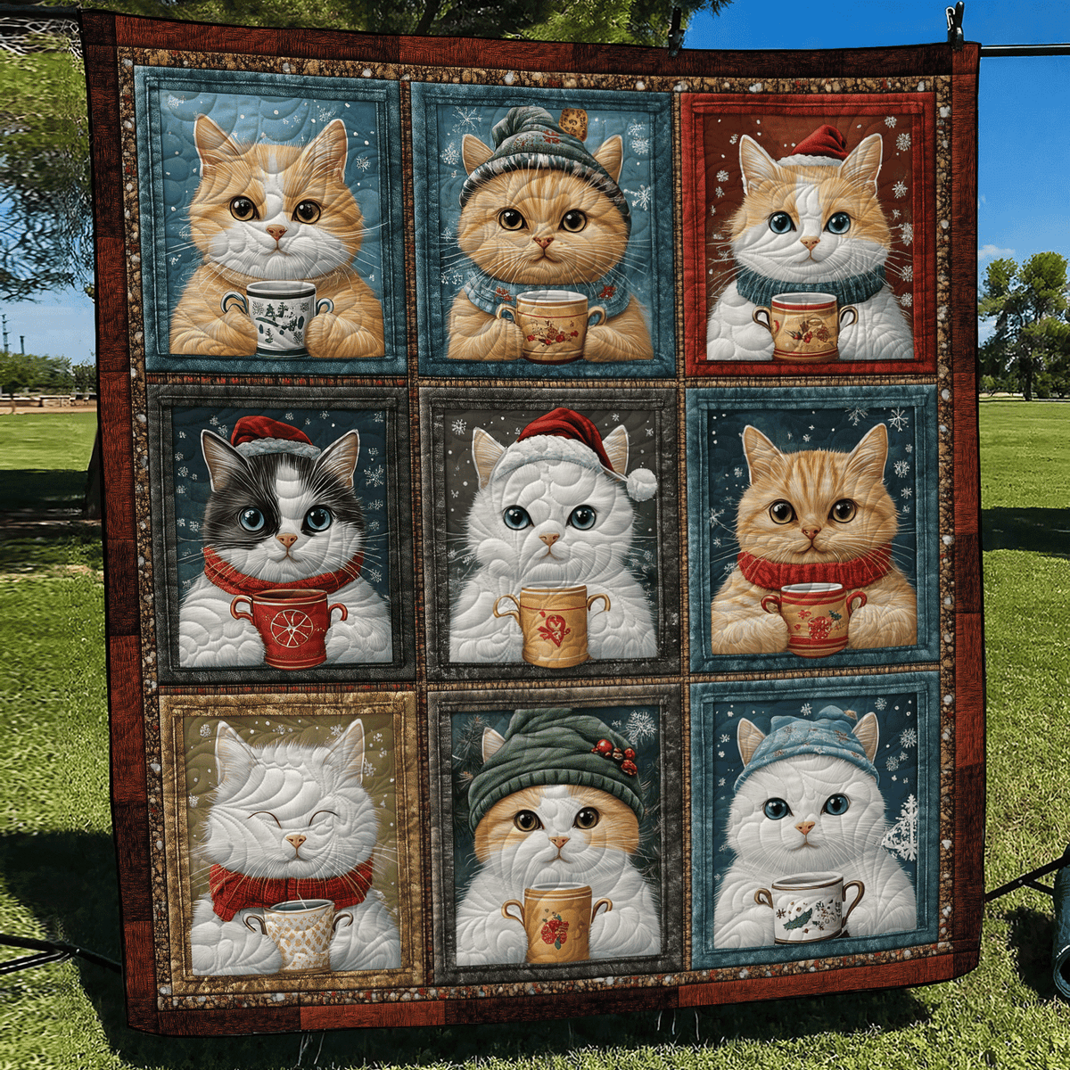 Festive Feline Cheer Quilted Blanket