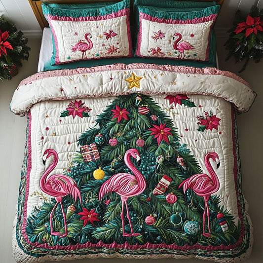 Festive Flamingo 3-Piece Quilted Bedding Set