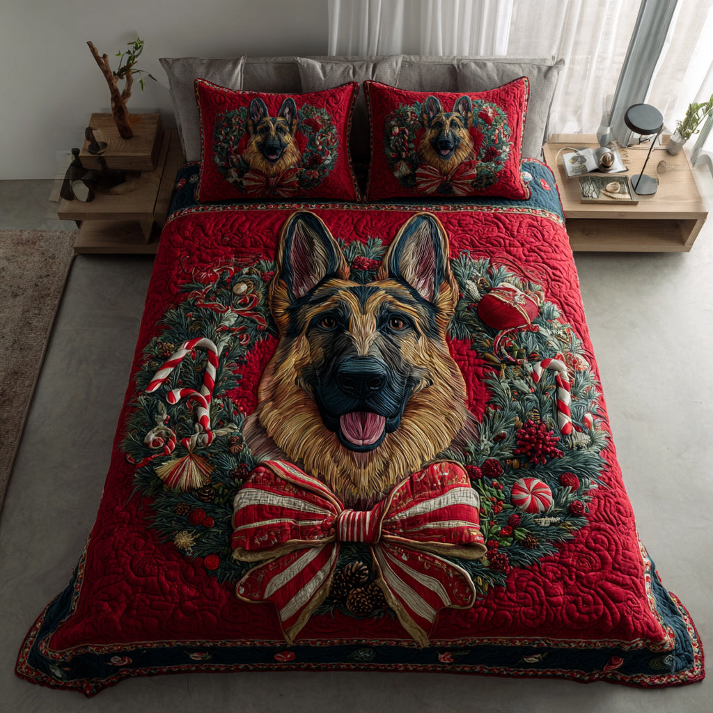 Festive German Shepherd 3-Piece Quilted Bedding Set
