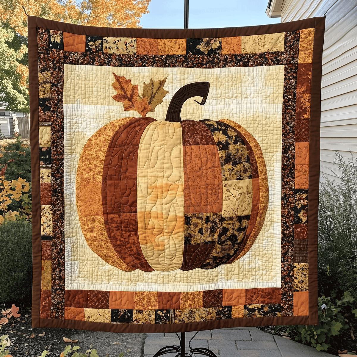 Festive Pumpkin Quilted Blanket
