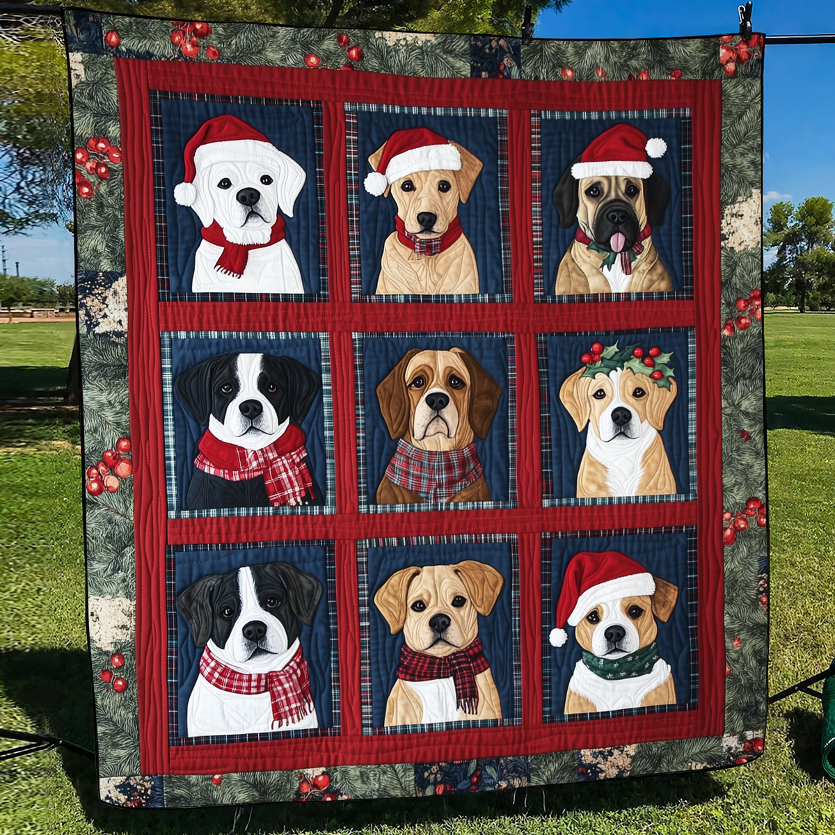 Festive Puppy Fun Quilted Blanket